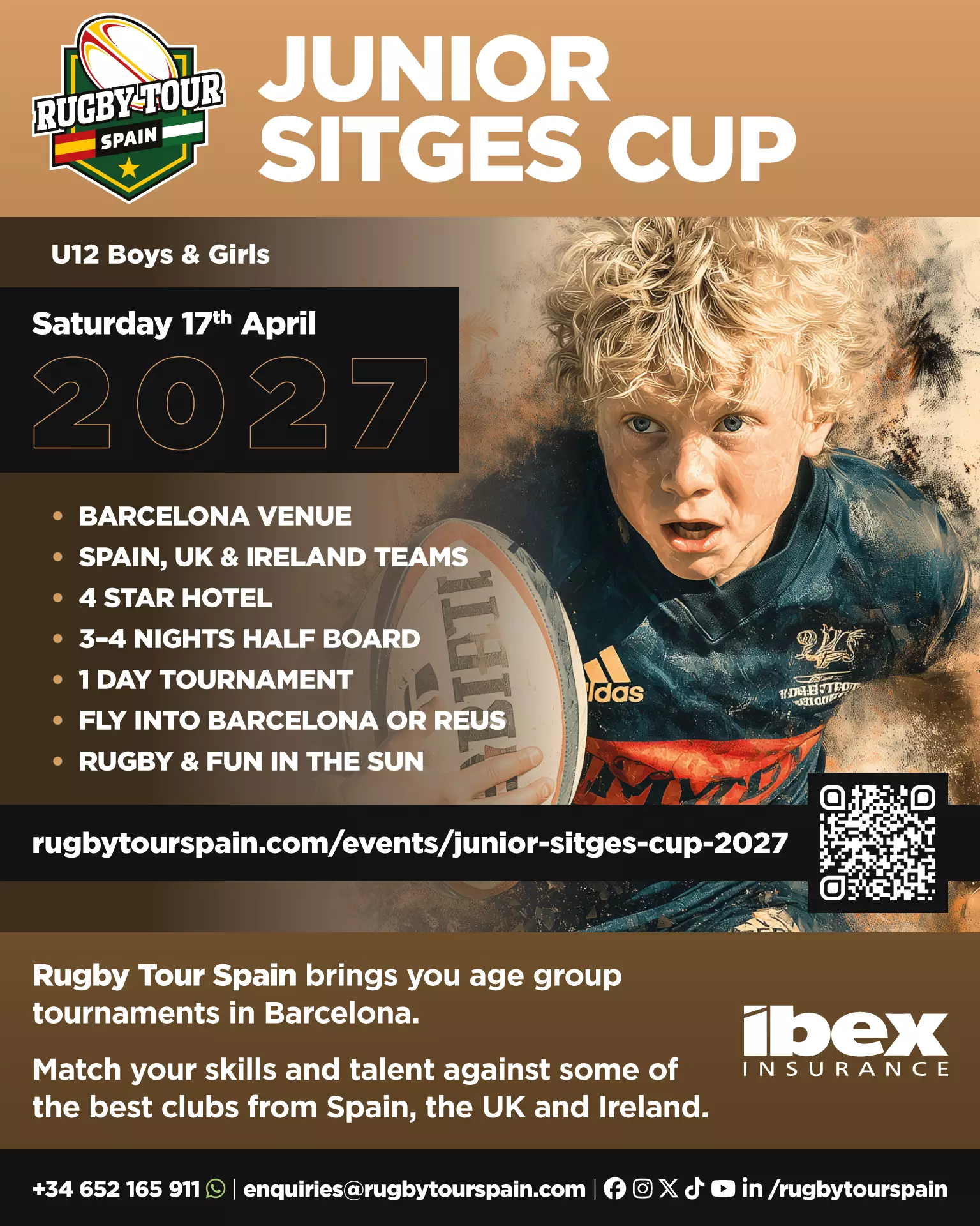 Poster for the Junior Sitges Cup 2027 for U10 to U12 boys and girls.