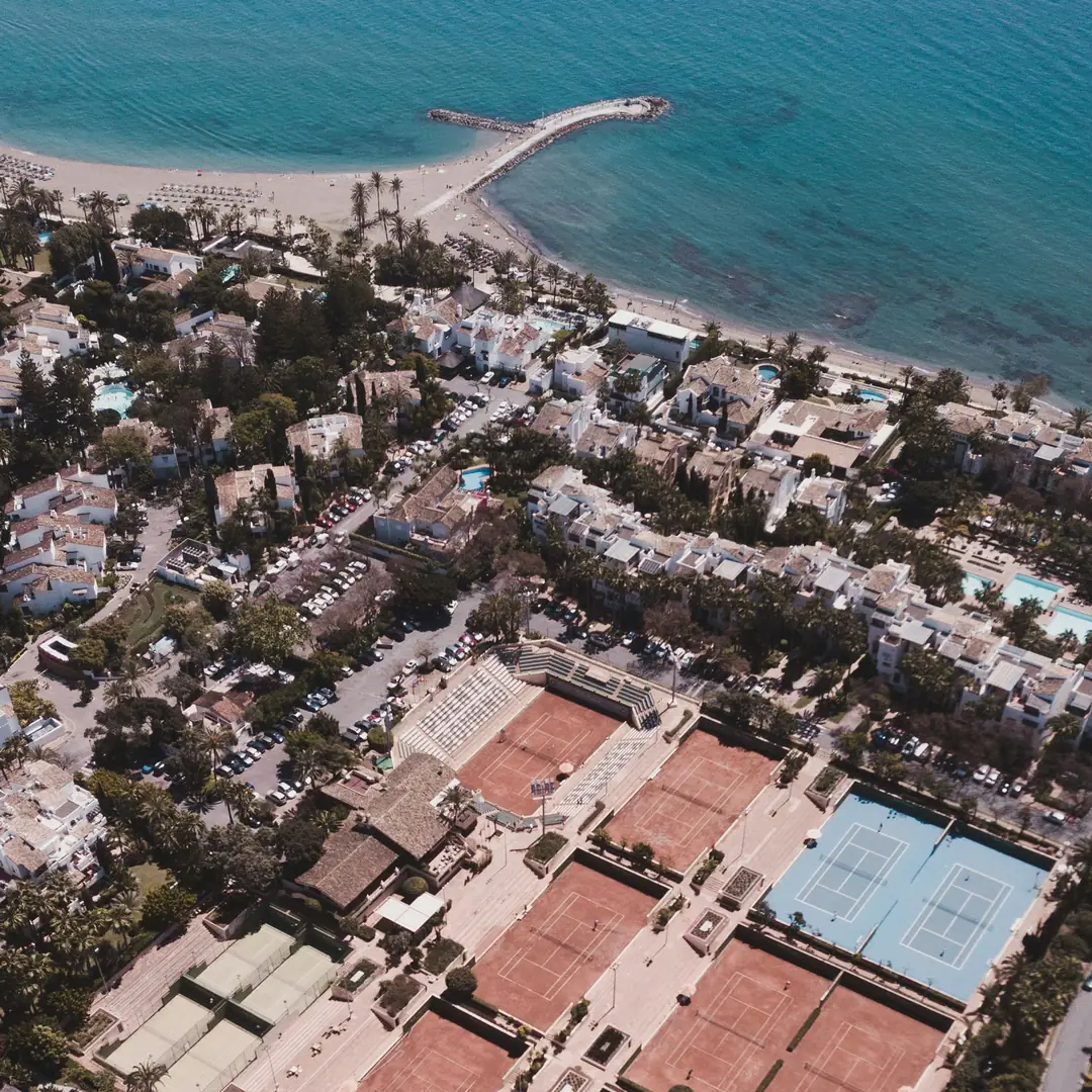 Tennis courts beside the Mediterranean coast in Marbella.